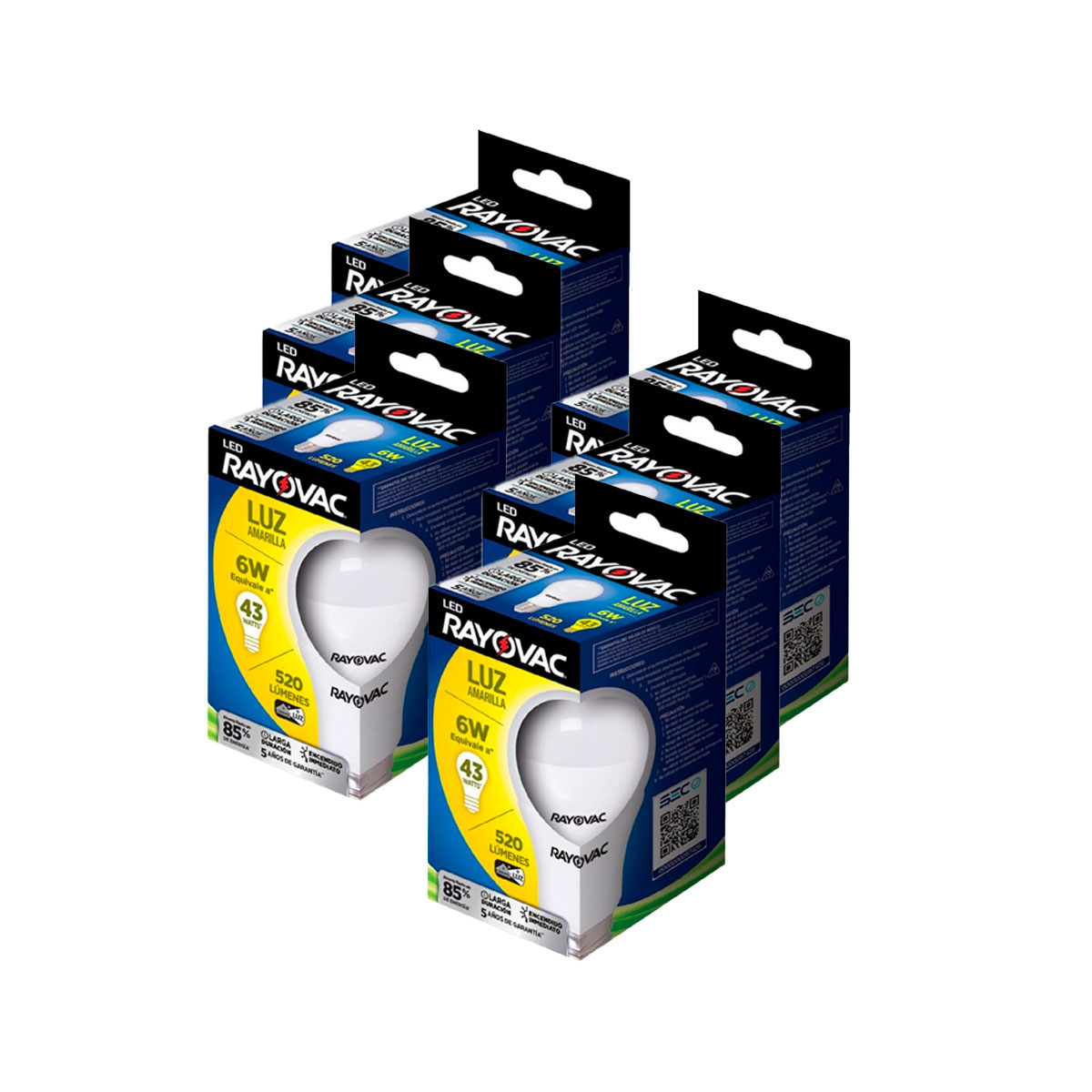 Display 6 Ampolletas Led Luz amarilla  8W / 57 WATTS