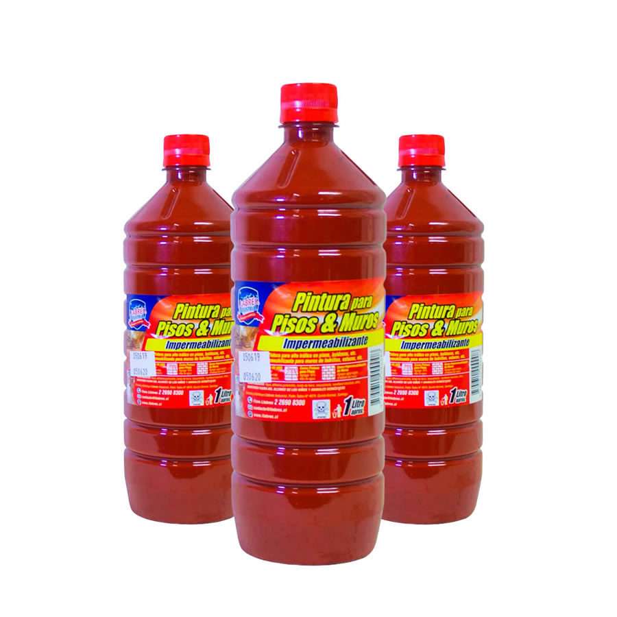Pack de 3 – Pintura pisos y muros rojo 1 L.